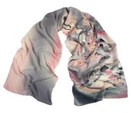 SZ-285 Gray-pink Hand Painted Silk Scarf, 170x45 cm