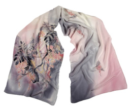 SZ-289 Gray-pink Hand Painted Silk Scarf, 170x45 cm