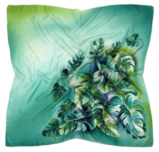 Apaszka jedwabna, ręcznie malowana, Subtelna monstera 90x90cm AM-425