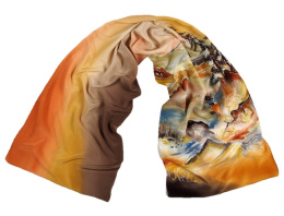 SZ-301 Brown-orange silk scarf hand-painted, 170x45 cm