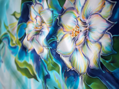 Blue-green silk scarf hand-painted, 170x45 cm (2)