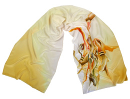SZ-312 Yellow-white silk scarf hand-painted, 170x45 cm