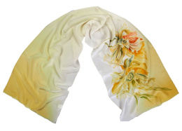 SZ-316 Yellow-white silk scarf hand-painted, 170x45 cm