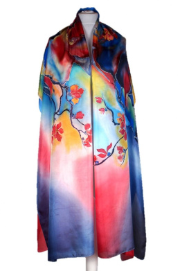 SZM-028 Large Multicolored Silk Scarf Hand Painted, 250x90 cm
