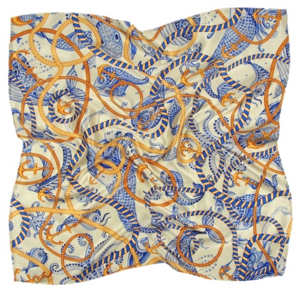 Jedwabna apaszka z motywem morskim 68x68cm AD7-024