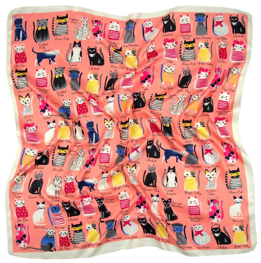 AP-004 Large Printeded Cats Scarf, 90x90(1)