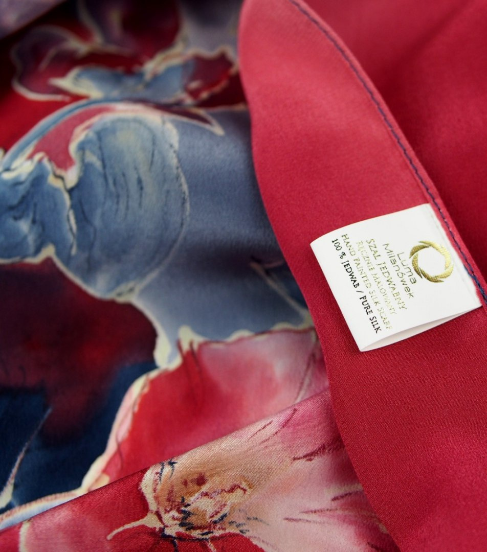 SZM-035 Large Red and Blue Hand-Painted Silk Scarf, 250x90cm
