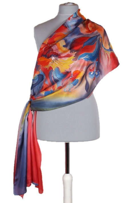 SZM-040 Hand-painted silk scarf, 250x90 cm (1)
