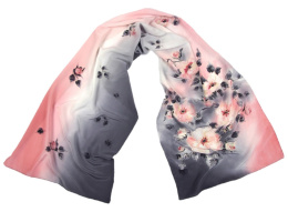 SZ-320 Pink-gray Hand Painted Silk Scarf, 170x45 cm