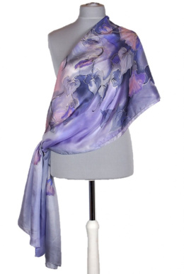 SZM-043 Large Violet-Gray Silk Scarf Hand Painted, 250x90cm