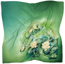 AM-489 Green Hand Painted Silk Scarf, 90x90cm