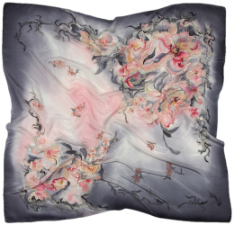 AM-752 Gray-pink Hand Painted Silk Scarf, 110x110cm