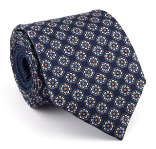 Navy silk tie with flowers - MILANO