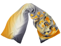 SZ-319 Gray-yellow silk scarf hand-painted, 170x45cm