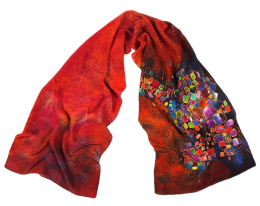 SZ-342 Red Hand Painted Silk Scarf, 170x45 cm