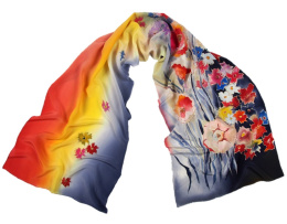 SZ-323 Blue-Red Hand Painted Silk Scarf, 170x45 cm