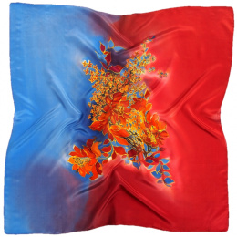 AM-685 Red-blue Hand Painted Silk Scarf, 90x90cm