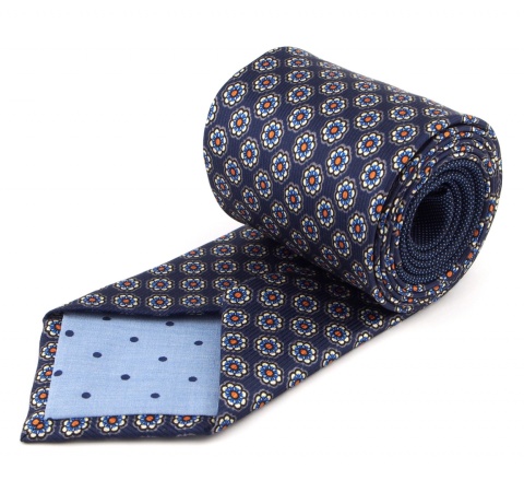 Navy silk tie with flowers - MILANO