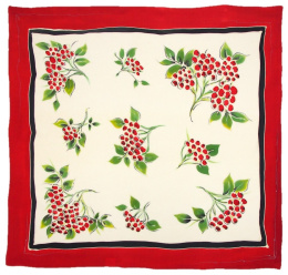 AM-842 Red-white Hand Painted Silk Scarf, 90x90cm