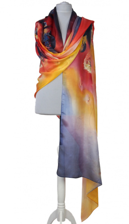 SZM-054 Large Red and Yellow Handpainted Silk Scarf, 250x90cm
