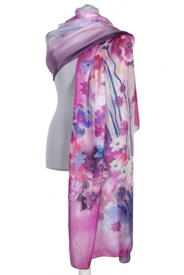 SZM-064 Large Pink and Purple Hand-Painted Silk Scarf, 250x90cm