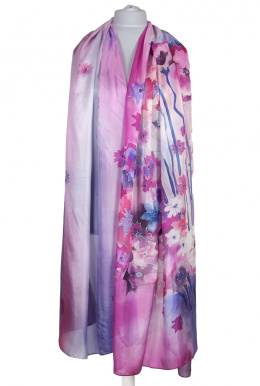 SZM-064 Large Pink and Purple Hand-Painted Silk Scarf, 250x90cm