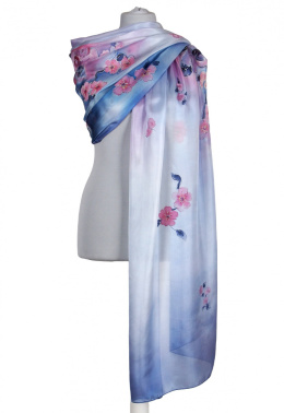 SZM-065 Large Pink and Blue Hand-Painted Silk Scarf, 250x90cm