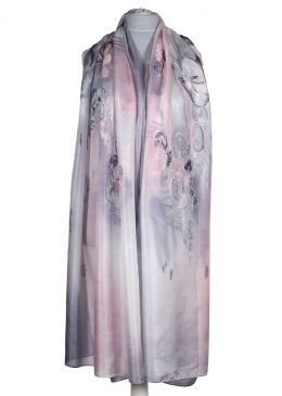 SZM-057 Large Pink and Gray Silk Scarf Hand Painted, 250x90cm