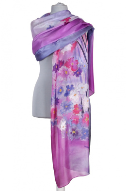SZM-060 Large Pink Hand-Painted Silk Scarf, 250x90cm