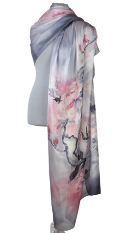 SZM-047 Large Gray-Pink Hand-Painted Silk Scarf, 250x90cm