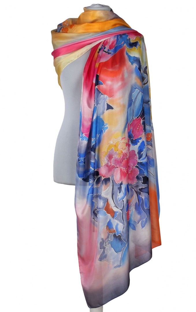 SZM-048 Hand-painted silk scarf, 250x90 cm (1)