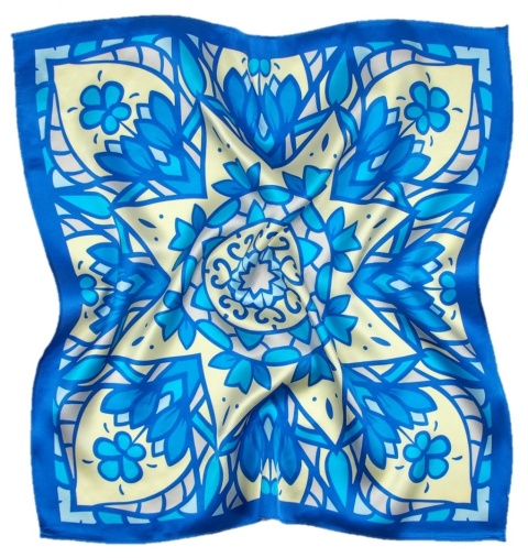 Silk scarf with mandala blue 68x68cm AD7-028
