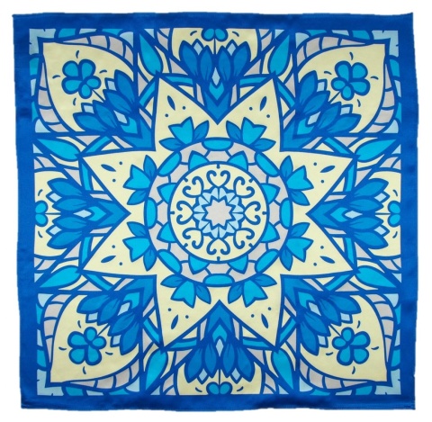 Silk scarf with mandala blue 68x68cm AD7-028