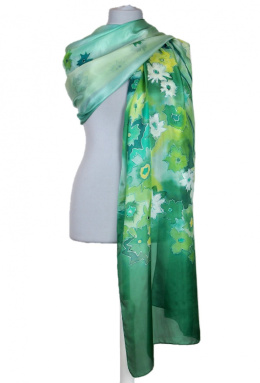 SZM-074 Large Green and Yellow Hand-Painted Silk Scarf, 250x90cm