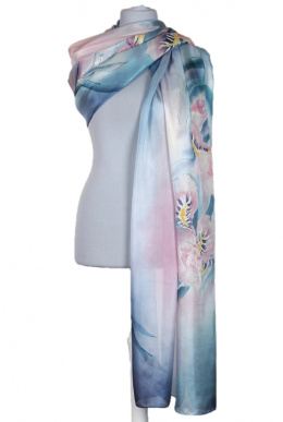 SZM-075 Large Turquoise Pink Hand-Painted Silk Scarf, 250x90cm