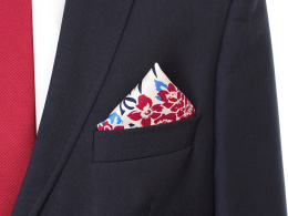 PJ-159 White silk pocket square with a pattern