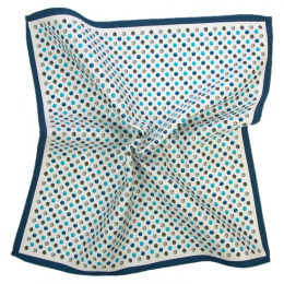 PJ-162 White silk pocket square with blue and black dots