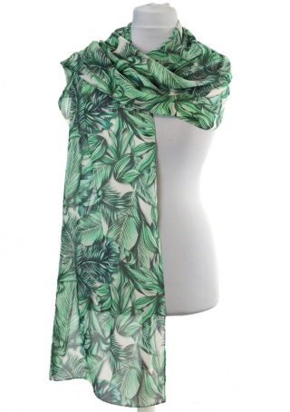 Green printed silk long scarf 205x45cm SD-011