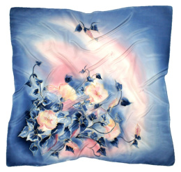 AM7-297 Navy Blue-Pink Hand-painted silk scarf, 70x70 cm