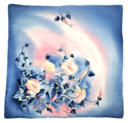 AM7-297 Navy Blue-Pink Hand-painted silk scarf, 70x70 cm
