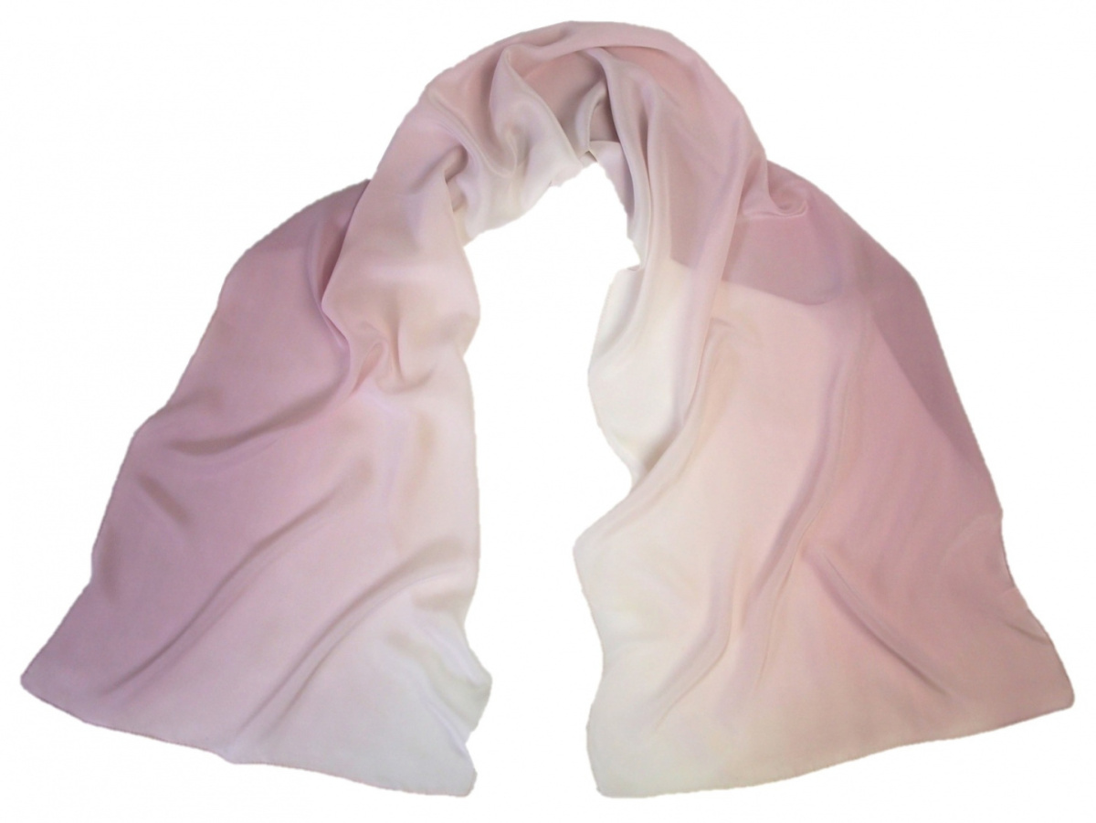 Powder Pink-White Silk Scarf, Hand Shaded, 170x45cm(1)