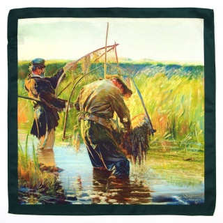 Pocket square with a reproduction of the painting "Fishermen" by Leon Wyczółkowski