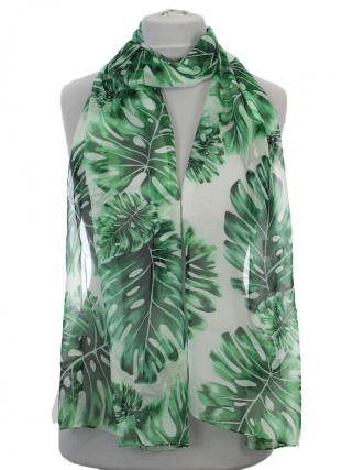 Monstera printed silk long scarf 205x45cm SD-013