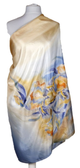 SZM-005 Large Amber and Blue Silk Scarf Hand Painted, 250x90 cm
