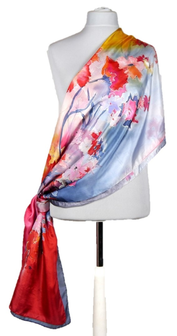 SZM-012 Hand-painted silk scarf, 250x90 cm(1)