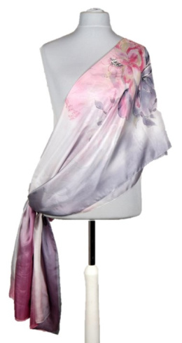 SZM-015 Large Pink and Gray Silk Scarf Hand Painted, 250x90 cm