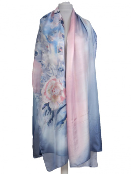 SZM-018 Large Gray and Pink Hand Painted Silk Scarf, 250x90 cm