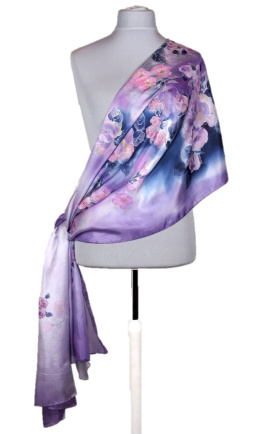 SZM-020 Large Violet and Navy Blue Silk Scarf Hand-painted, 250x90 cm