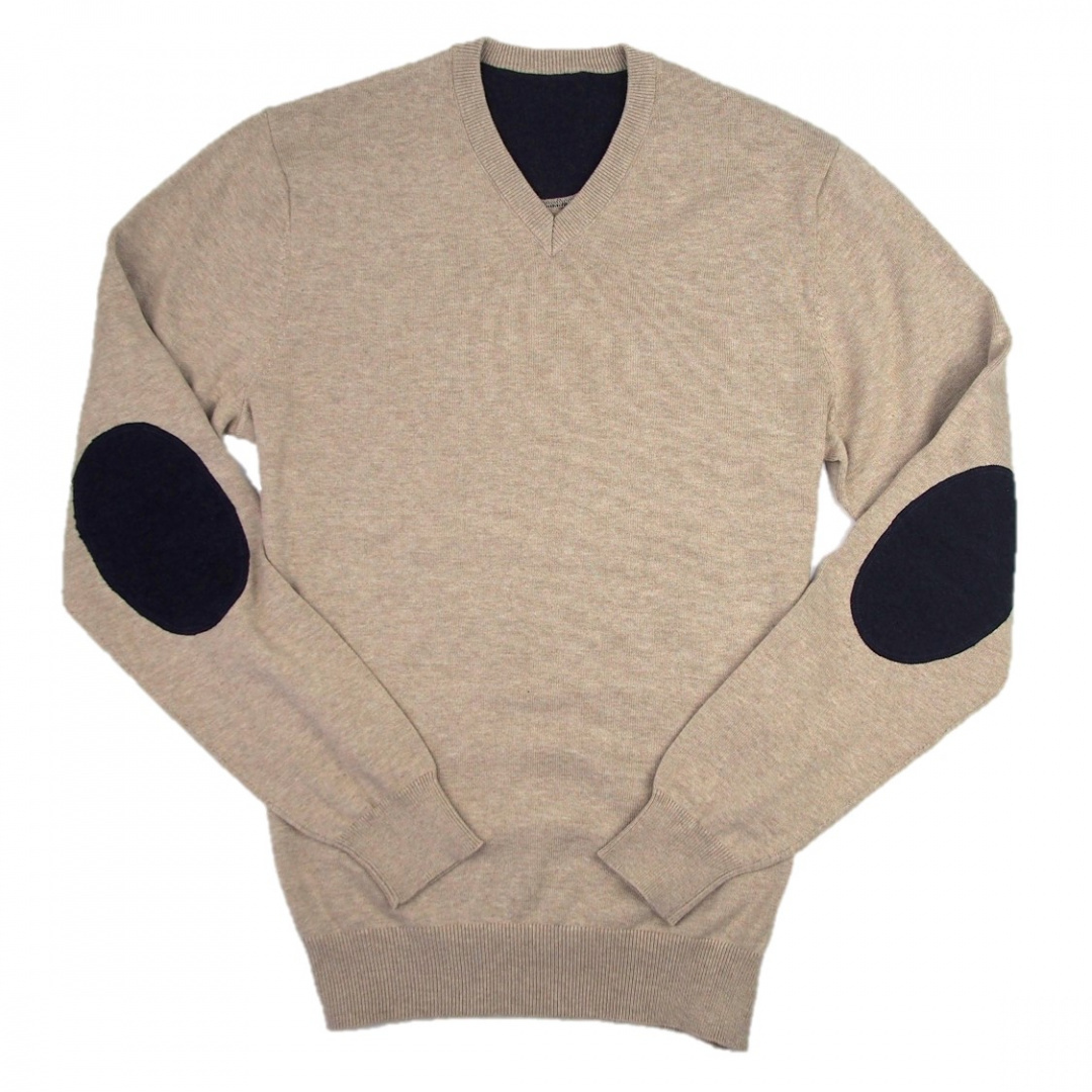 ST-021 Men's Beige round neck sweater.