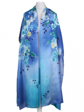 Duży Niebieski Jedwabny Szal Ręcznie Malowany, 250x90cm SZM-078